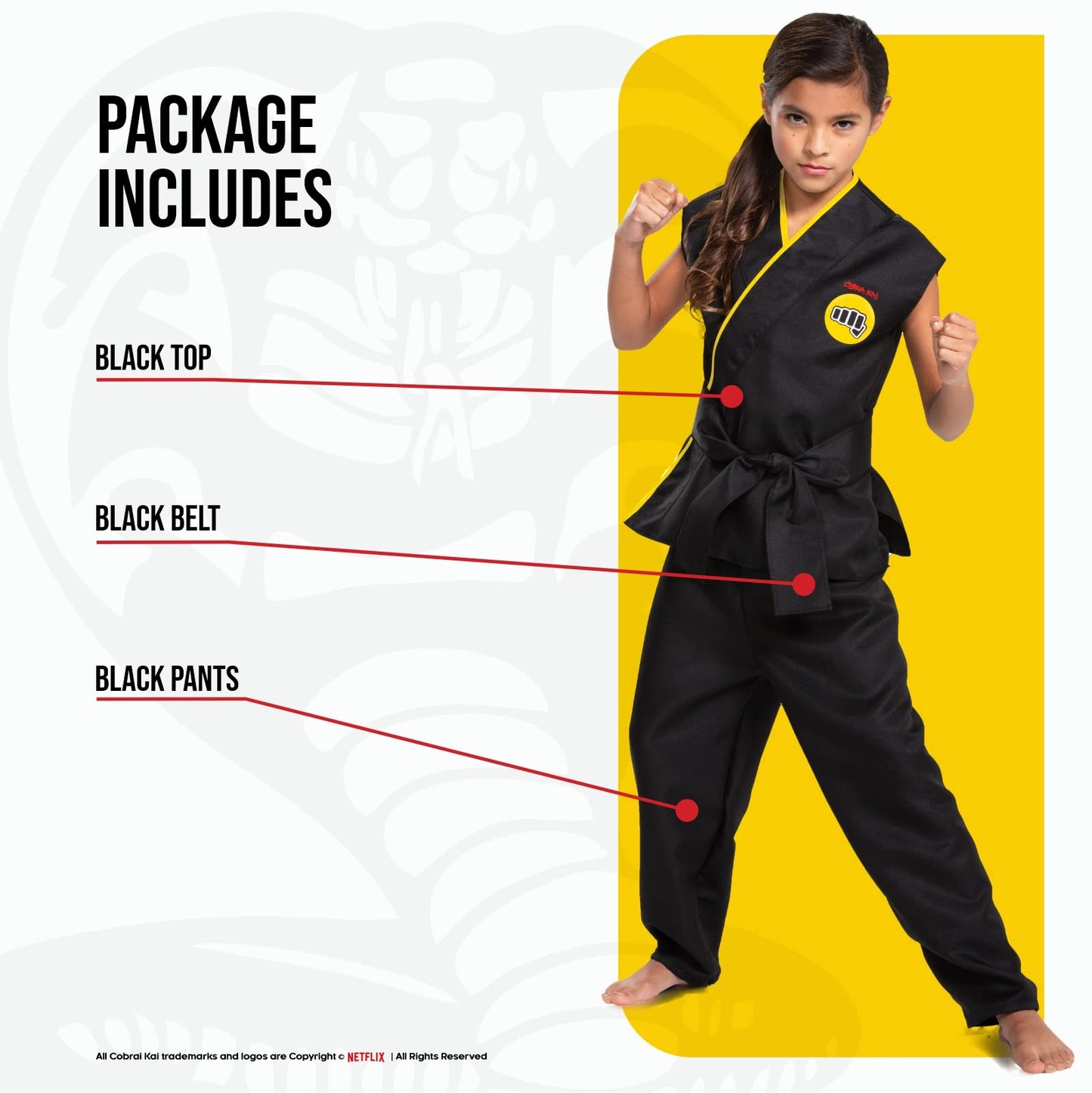 Disguise Cobra Kai Costume For Kids, Official Cobra Kai Costume Kids Gi With Black Belt, Child Size Large (10-12)