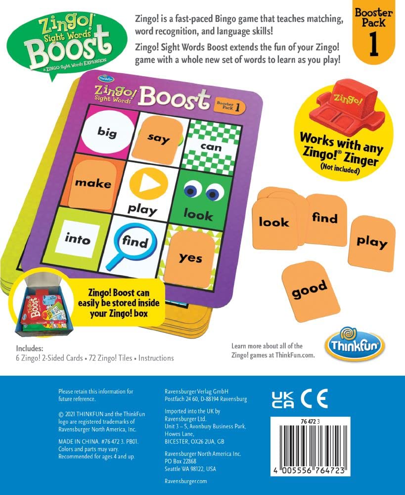 Think Fun Zingo! Sight Words Boost - Engaging Brain Game | Expansive Vocabulary Builder | Stimulates Memory & Concentration | Fo