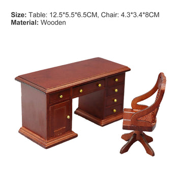 Wooden 1/12 Scale Retro Dollhouse Writing Desk Chair Set Miniature Furniture For A