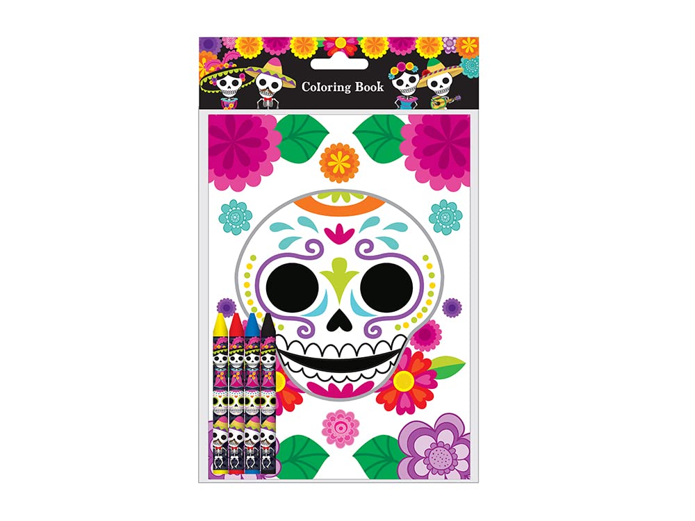 Tiny Mills Day of the Day Coloring Books for Kids with 12 Coloring Books and 48 Crayons, Halloween Party Favors, Dia de Los Muer