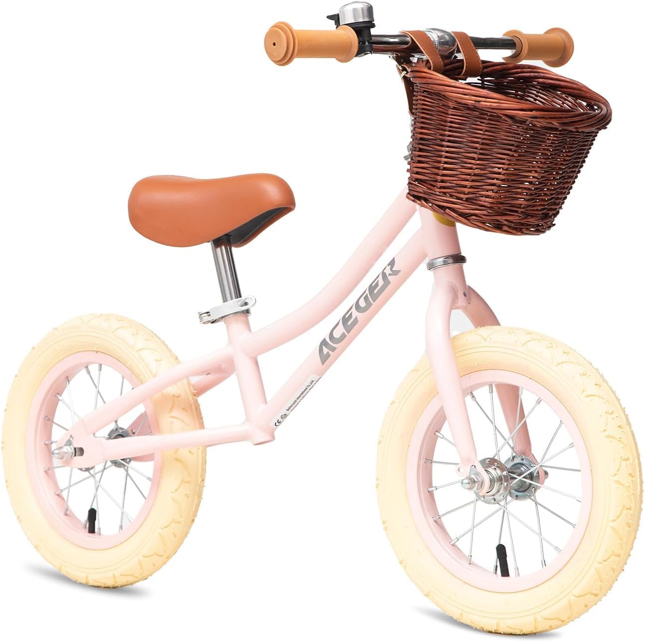 Aceger 12'' Kids Balance Bike With Basket, No Pedal Toddler Bicycle For Early Learning Leg Strength And Steady Balancing, Durabl