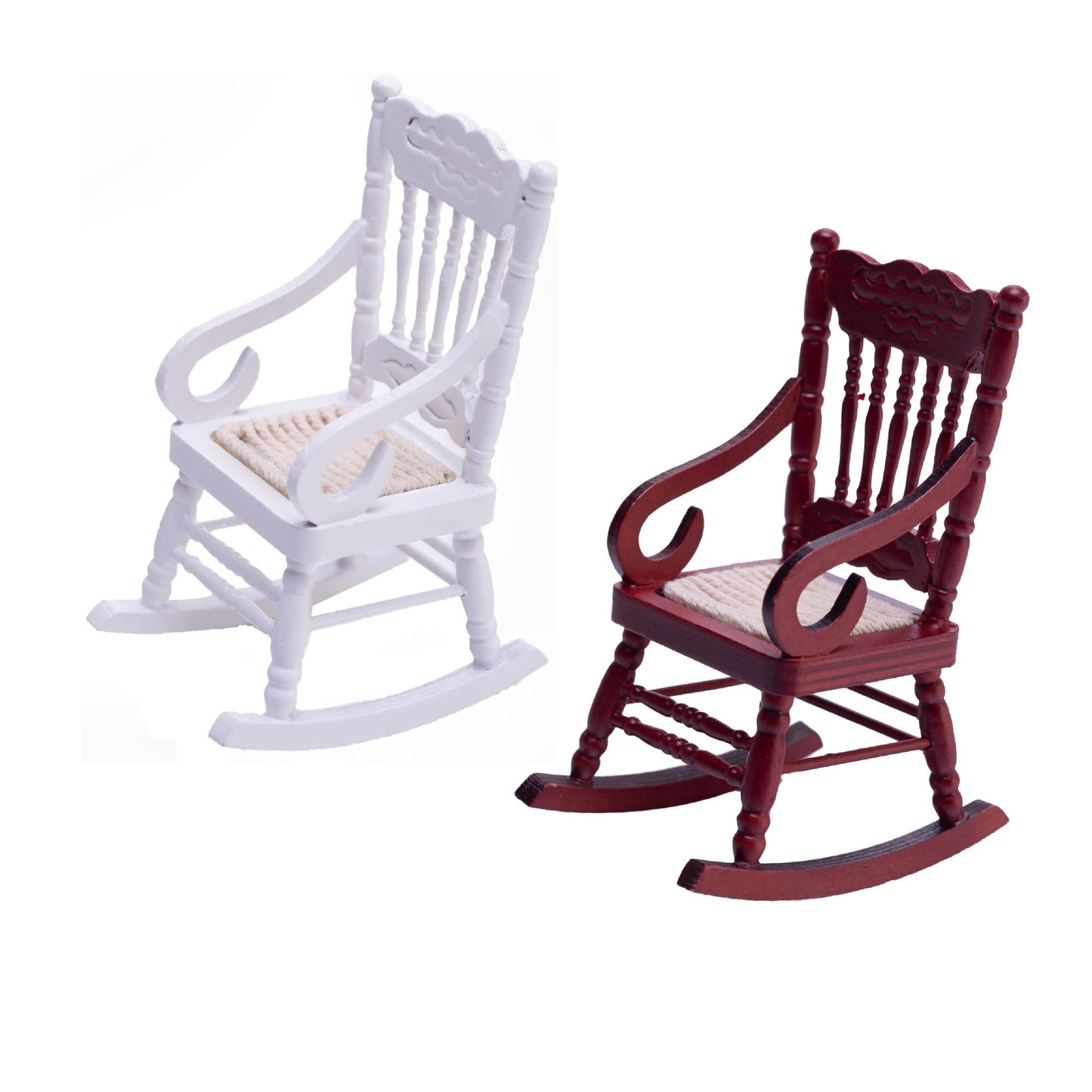 Succuna Dollhouse Miniature Chairs 1 12 Scale Dollhouse Furniture White Red Wooden Rocketing Dining Chairs For Doll House Living