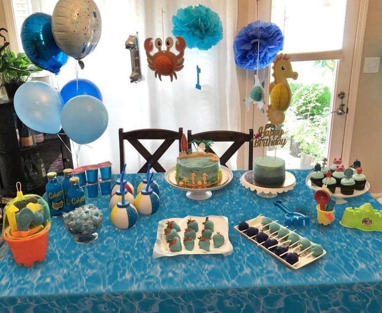Winter Ocean Waves Plastic Tablecloth 86x52in Ocean Party Table Cover Ocean Under The Sea Tablecloth Blue for Beach Pool Birthda