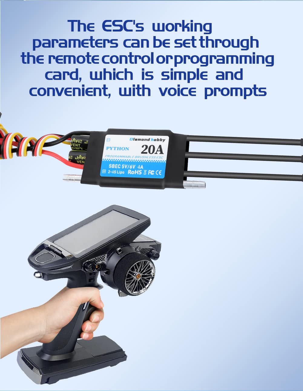 Dh 20A 2-4S Waterproof Brushless Esc Electronic Speed Controller With 5.5V/4A Bec And Xt60 3.5Mm Banana Head Connector For Model