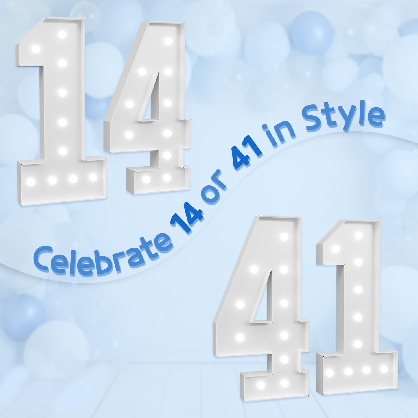 Marquee Numbers Large 14Th-Birthday Decorations: 4Ft Light Up Number Party Decor 41 Year Old Girl And Boy Birthday Decoration Ba