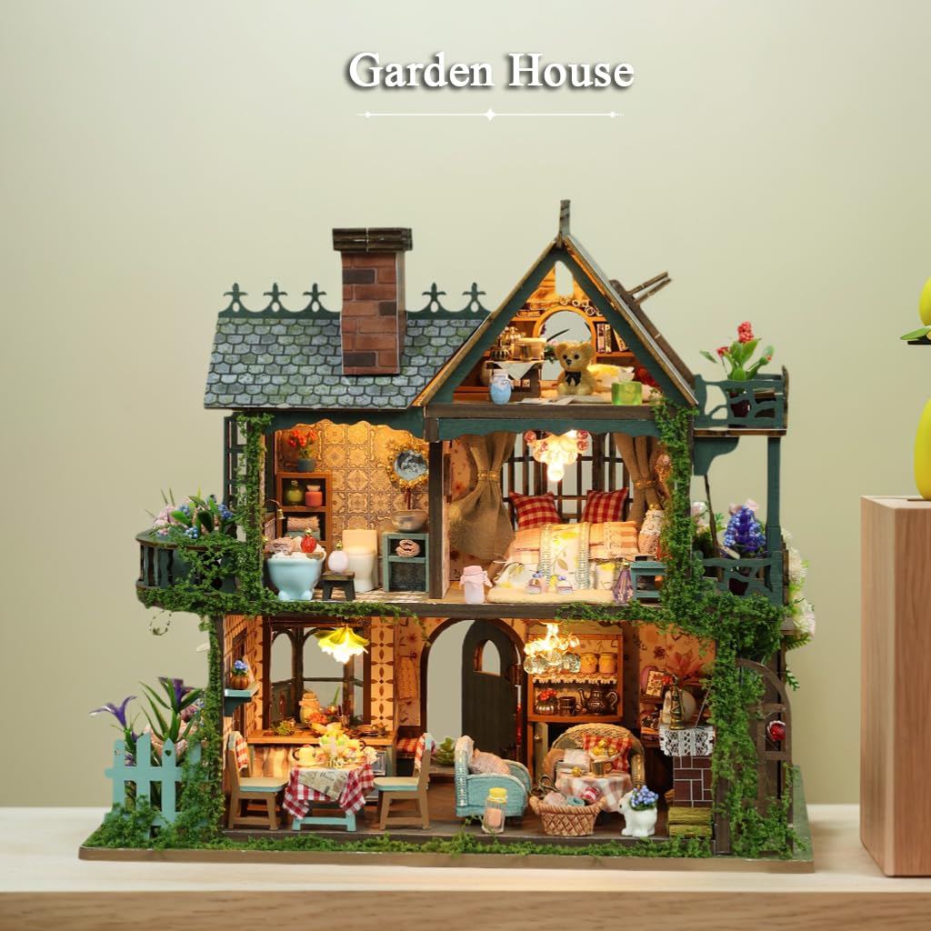 RHZN Miniature House Kit - DIY Dollhouse Building Kit for Adults, Wooden Botanical Design