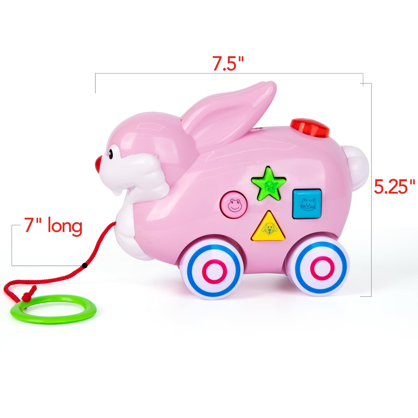 Artcreativity Bunny Pull Toy – Interactive Pull Music Toy For Toddlers With Lights, Easter Music For Kids, And 4 Animal Sounds – Fun Learning Toy With Shapes & Colors For Boys & Girls