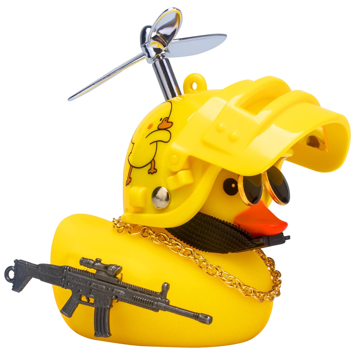 Wonuu Rubber Yellow Duck Toy Car Ornaments Cool Duck Car Dashboard Decorations With Propeller Helmet Sunglasses (Duck-Yellow G)