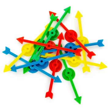 12-Pack Of Arrow Game Spinners In 4 Rainbow Colors, 3 Arrows Per Color - Assorted Set Of 4-Inch Plastic Spinner Game Pieces For