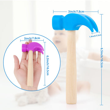 2 Pack Wooden Hammer Toys Simulation Hammers Maintenance Tools Educational Toys For Kids Birthday Party Games Supplies (Blue + P