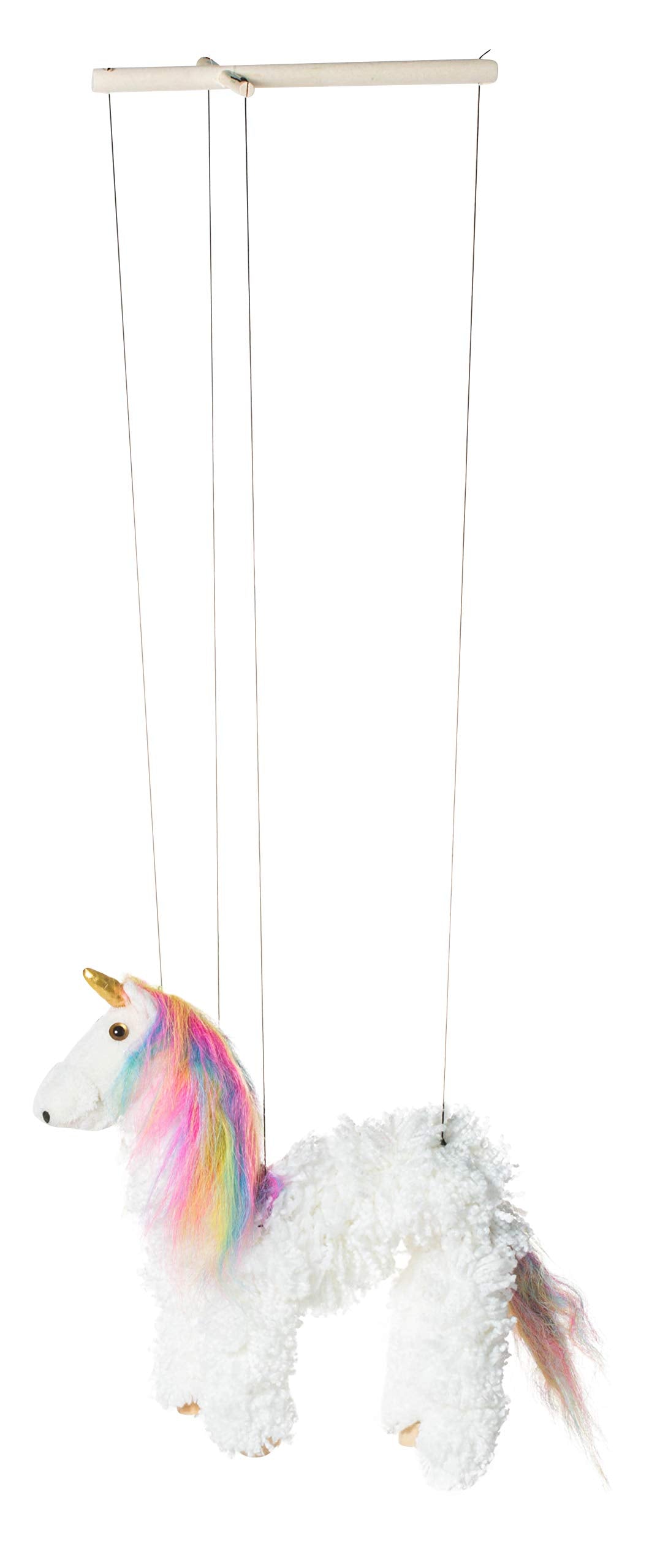 Rainbow Mane Magical Unicorn Marionette Yarn Puppet (White)