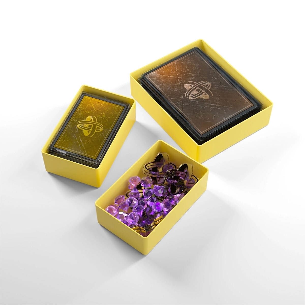 Token Silo Card Add On - 3-Piece Set Of Game Trays, Holds Game Cards, Tokens, Dials And Dice, Organize Lcg, Tcg And Board Game Accessories, Modular Design, Yellow Color, Made By Gamegenic