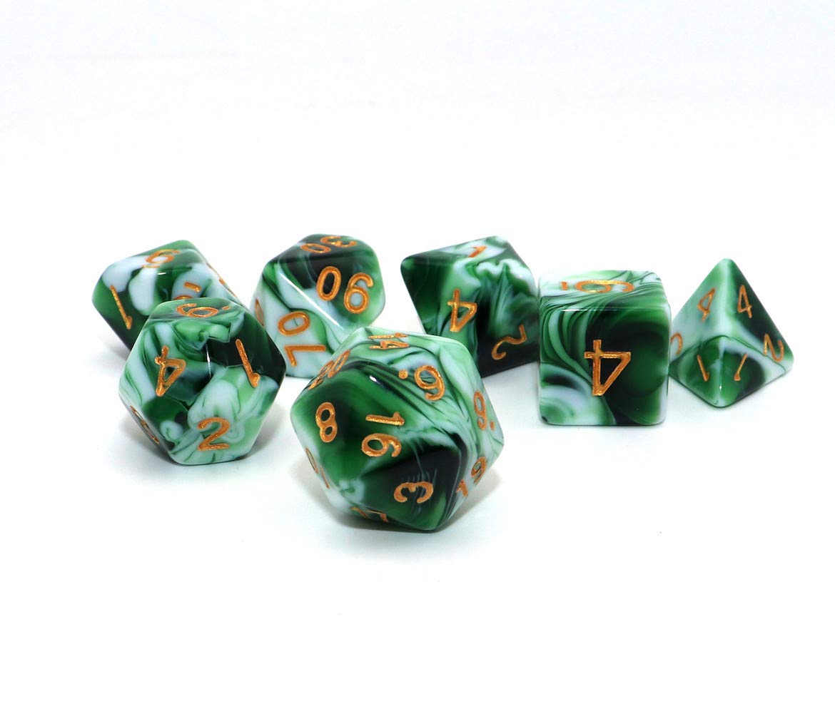 CREEBUY Polyhedral DND Dice Set Green White RPG Dice for Dungeon and Dragons D&D Pathfinder MTG Role Playing Games 7-Die Dice
