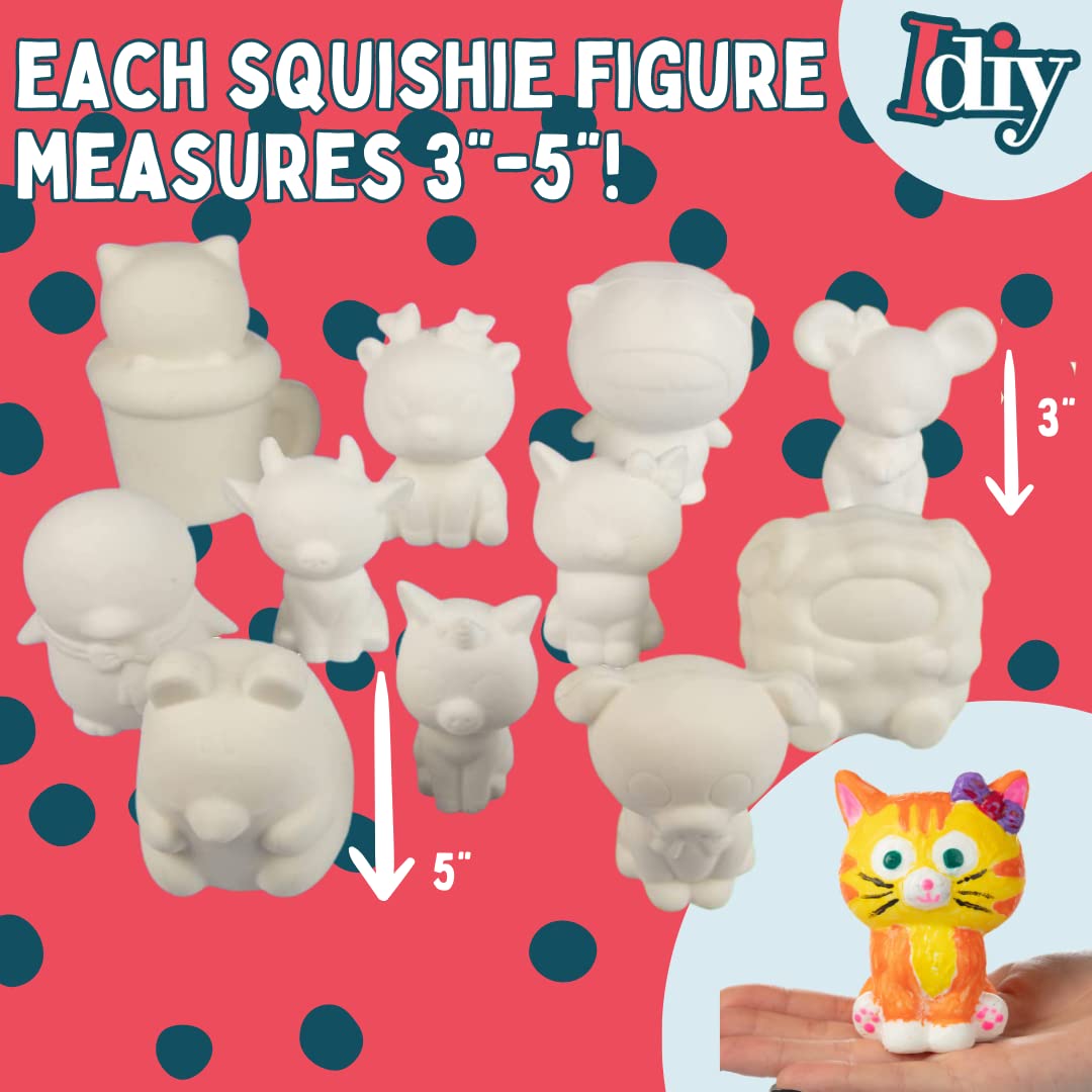 Scs Direct Diy Jumbo Animal Squishies 3.5' -6' (12Pc) & Fabric Paint (12 Bottles) Combo Pack- White Kawaii Slow Rising Squishy Toys For Drawing, Painting, Decorating - Scented Stress Relief Craft