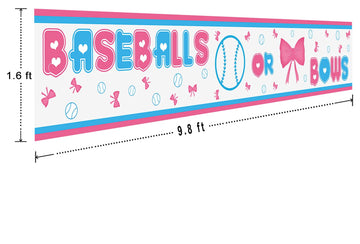 Colormoon Gender Reveal Party Supplies Decorations, Large Baseballs Or Bows Banner, Pink & Blue Gender Reveal Party Decorations