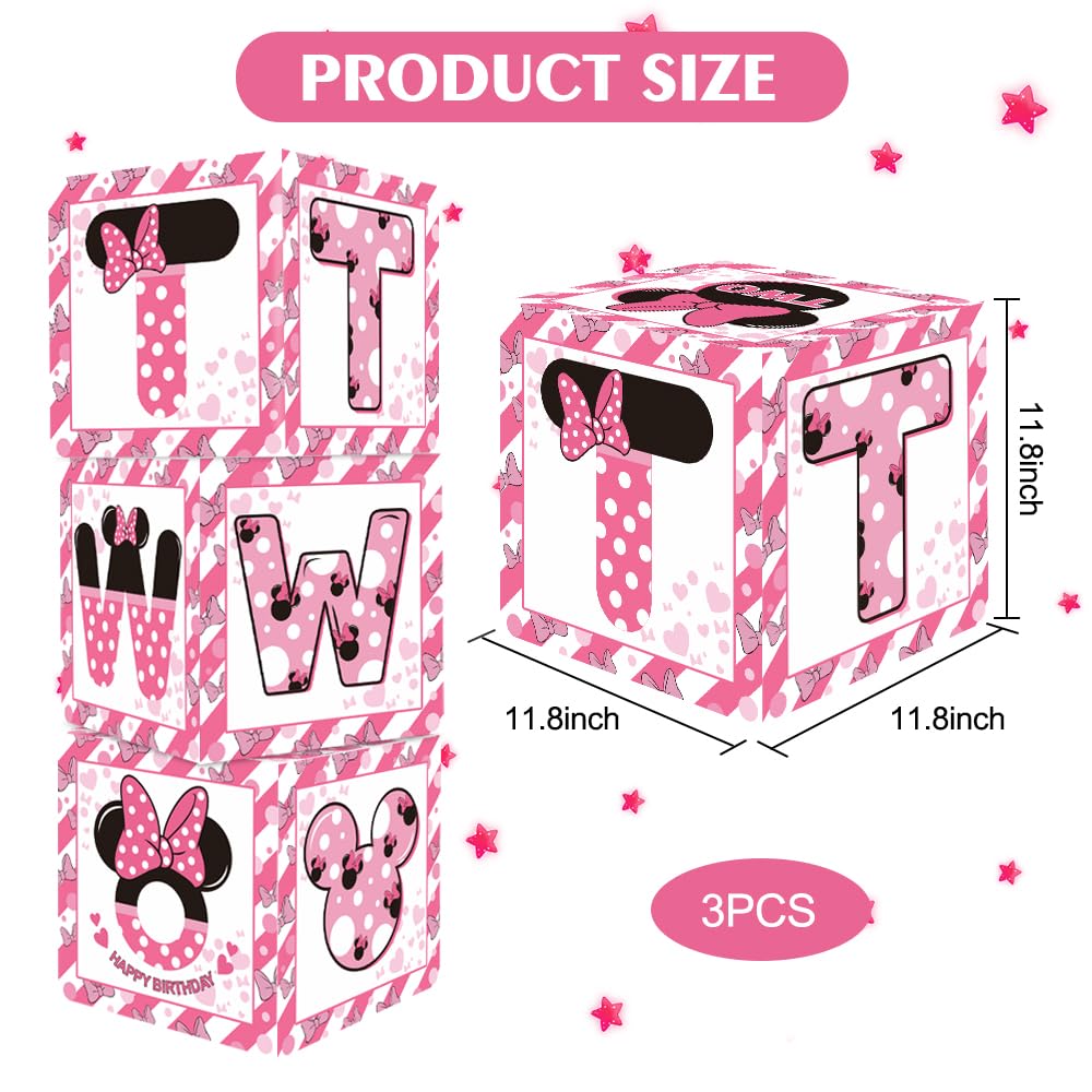 Toniful Pink Mouse 2Nd Birthday Party Supplies Pink Balloon Box With Letters