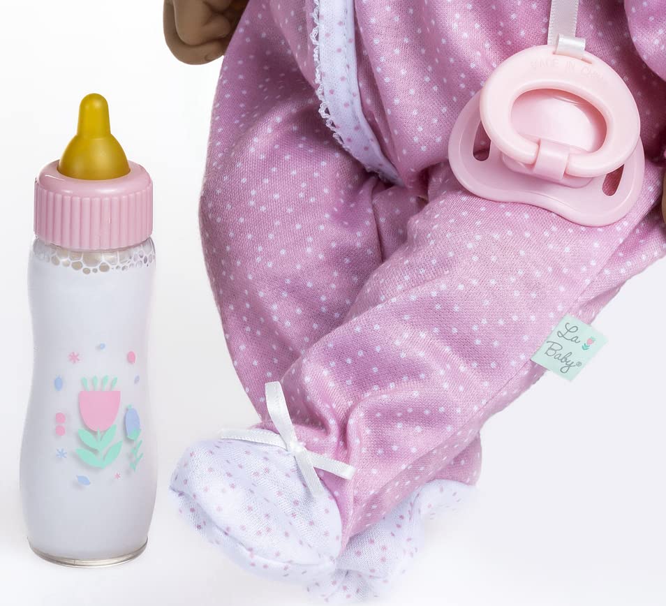 JC Toys La Baby Hispanic 16-inch Small Soft Body Baby Doll La Baby | Washable |Removable Pink and White w/Hat, Pacifier & Magic