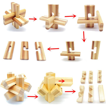 Qiandier Bamboo 3D Puzzle Metal Brain Teasers Puzzles Mind Game Toys Set For Teens And Adults Pack Of 12Pcs