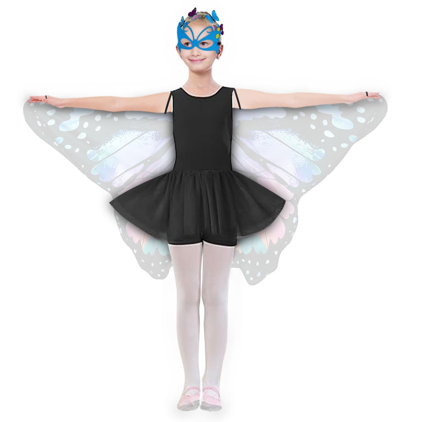 Sunlisky Kids Butterfly Wings Costume For Girls Fairy-Wings Mask Party Favors Gifts (Blue Red Sets)