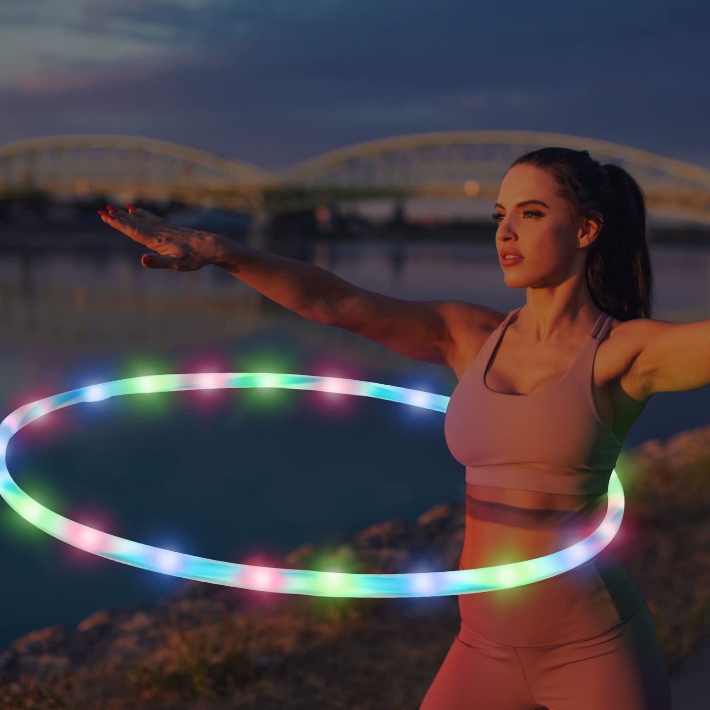 Jerify 4 Pack Led Hoop Light Up Hoop Led Glowing Lights Fitness Exercise Hoop 10 Color Changing Exercise Glowing Hoop For Dance Dark Fitness(36 Inch)