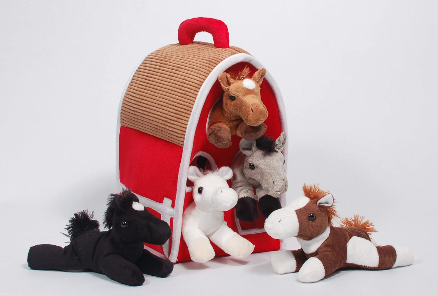 Unipak Plush Horse Barn with 5 Stuffed Horses - Red Carrying Case for Playtime Fun and Imaginative Adventures