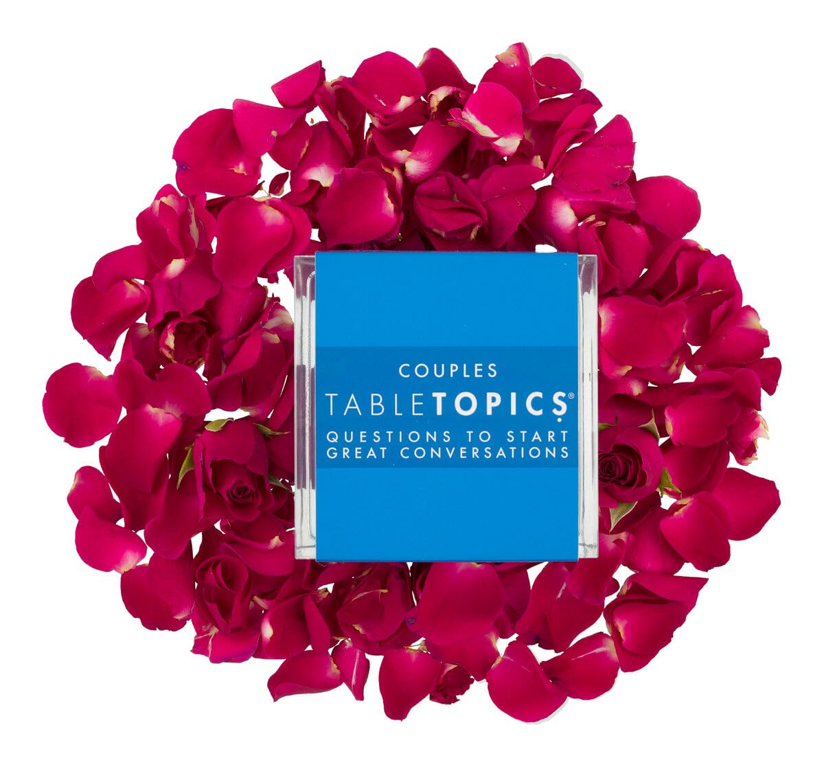 TableTopics Couples Conversation Cards - 135 Fun Date Night Prompts, 4" Cube, Blue and White, Model 9637-BLACK
