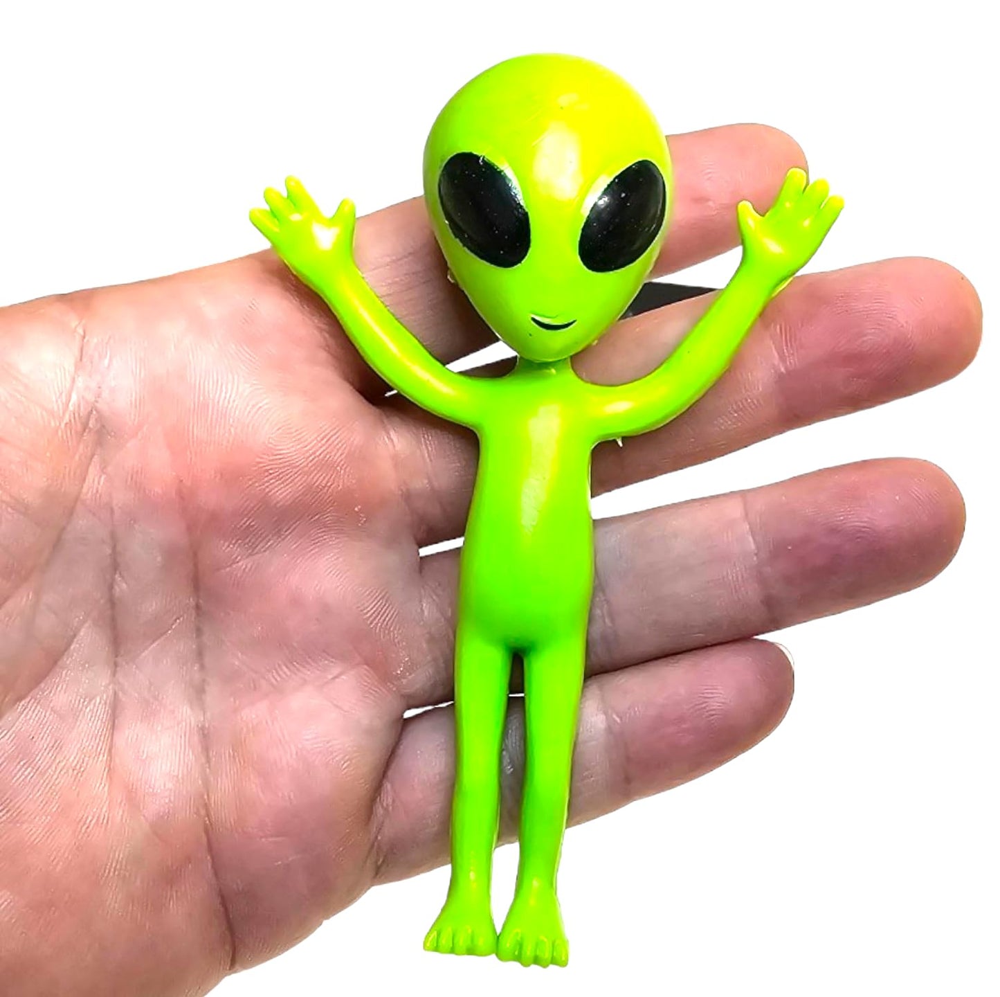 Zugar Land Bendable Rubber Neon Green Aliens - 6 Pack. (4'') Action Figures Bendable Ufo Aliens Limbs Sensory Stress Relief Fidg