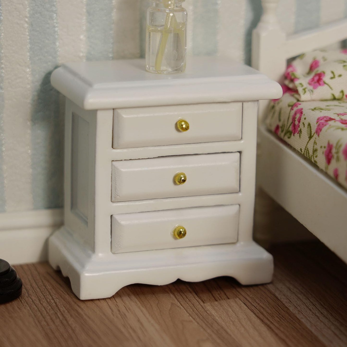 Miniature Bedside 1:12 Furniture Dollhouse Nightstand Bedroom Drawer Cabinet Model Accessories Mini House Scene Building Tableto