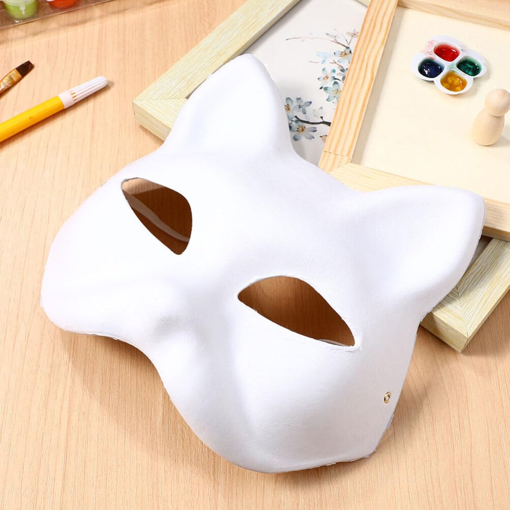 IMIKEYA Cat Mask 6pcs White Paper Fox Masks Blank Mask Unpainted Wolf Animal Half Facemasks DIY Paint Masquerade Mask Costume Pr