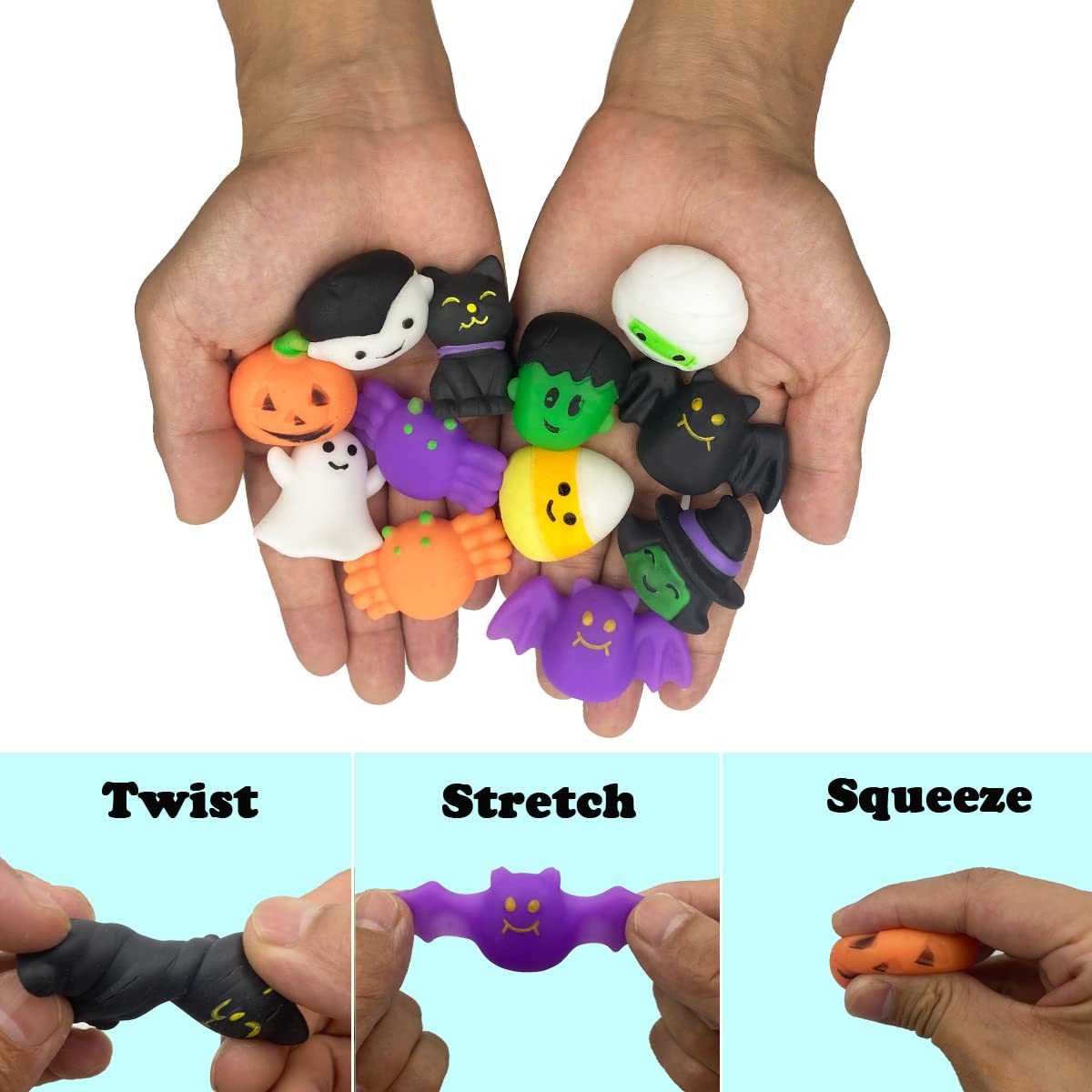 Pinkiwine 48 Pcs Halloween Mochi Squishy Toys Squishies Halloween Toys For Kids Girls Boys Halloween Party Favors Halloween Treat Bags Gifts