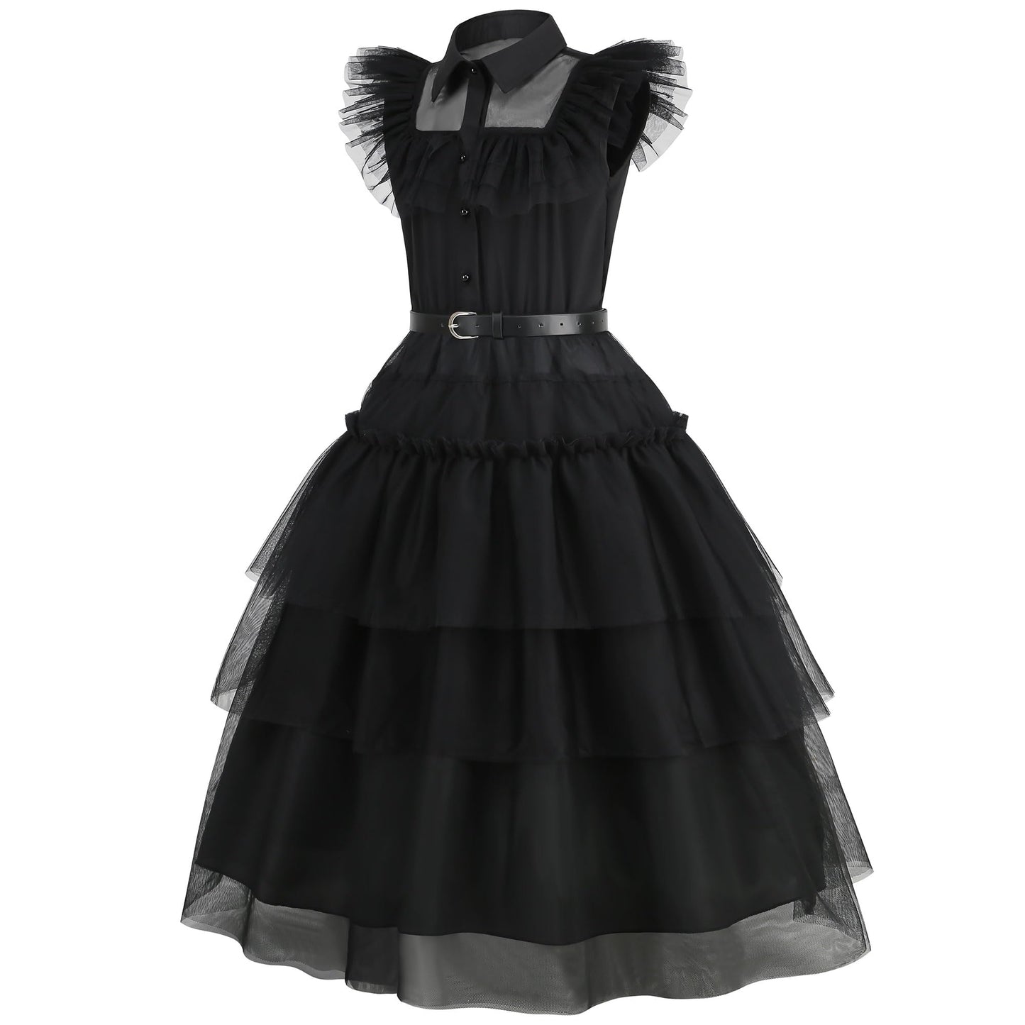 Lauphie Black Wednesday Addams Costume Dress For Girls Halloween Costumes Cosplay Party Dress With Accessories 4-12Y