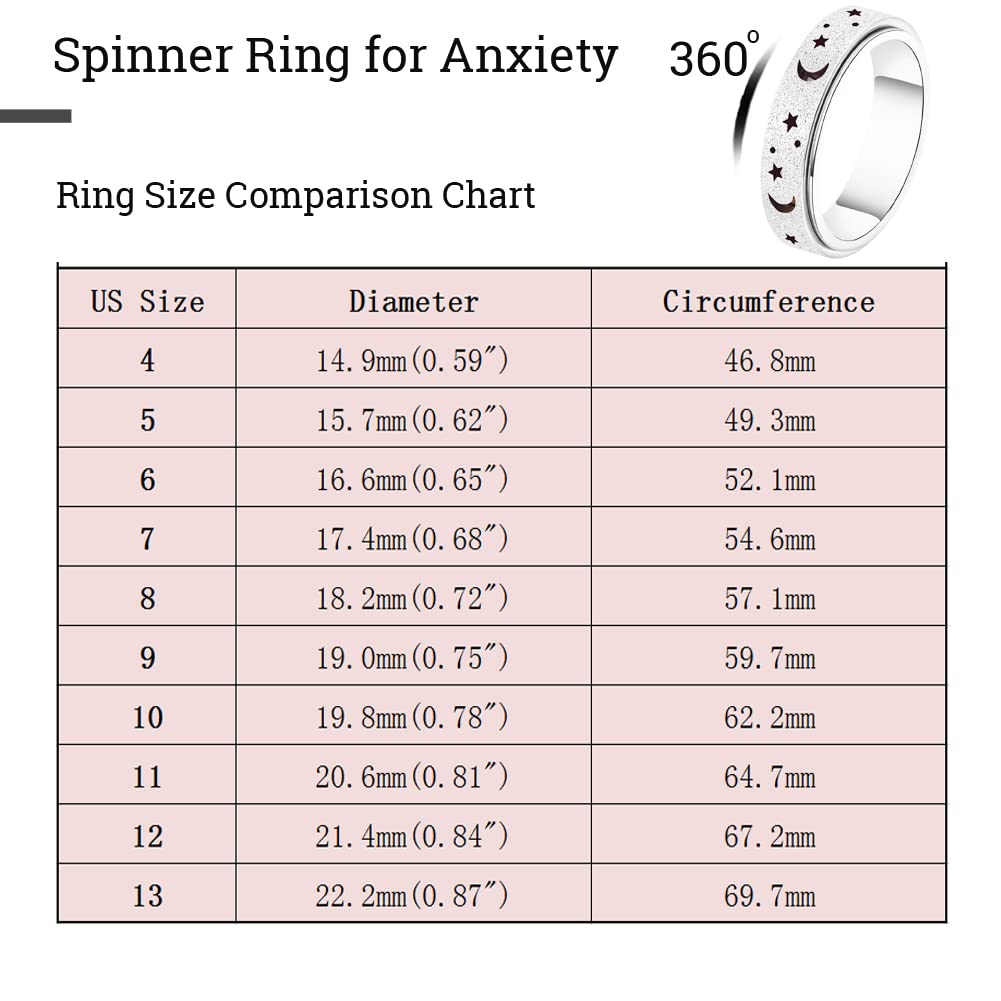 Mhwtty Anxiety Ring For Women Fidget Ring Spinner Rings For Anxiety Fidget Rings For Anxiety For Women Anxiety Toys Anxiety Relief Toys Gift For Women Men (Silver_A, 6)