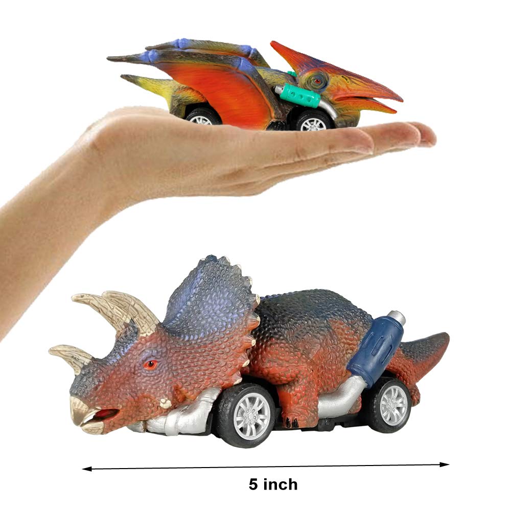 DINOBROS Dinosaur Toy Pull Back Cars - 6 Pack Dino Toys for Kids, Perfect for 3-5 Year Old Boys & Girls, T-Rex Dinosaur Games