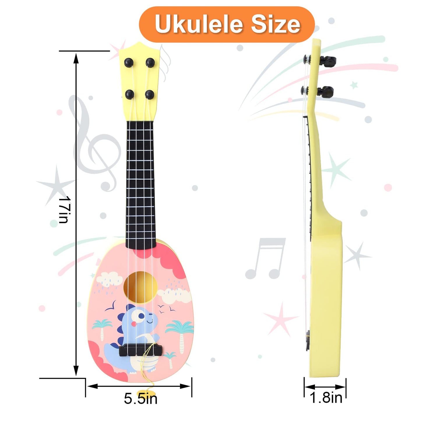 Yoloplus+ 17 Inch Toddler Ukulele Guitar Toy 4 Strings Mini Guitar For Kids - Children Musical Instruments Educational Learning Toy (17 Inch Pink Color)
