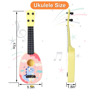 YOLOPLUS+ 17 Inch Toddler Ukulele Guitar Toy - 4 Strings Educational Musical Instrument for Kids - Pink Color