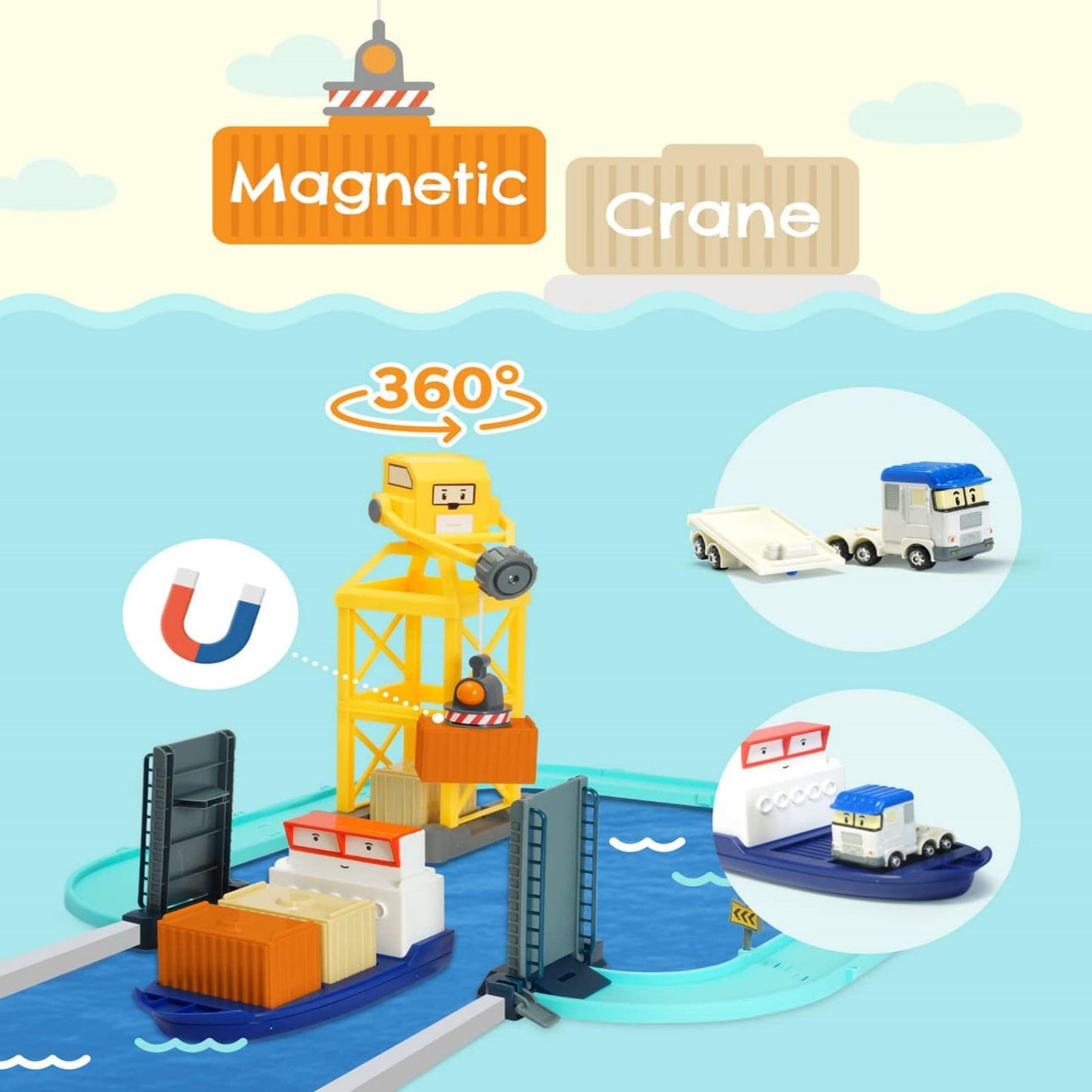 Robocar Poli Official Cargo Station Playset, Vehicle Car Race Track Builder (Tracks & Terry Die-Cast Vehicle Included)