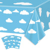 Auroraparty 3Pcs Cloud Birthday Party Tablecloth Blue Sky Table Cover Plastic Birthday Disposable Rectangle Birthday Table Cloth