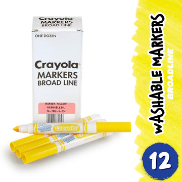 Crayola Washable Broad Line Markers, Yellow, 12 Count, Ideal for Kids & Classrooms, Model 58-7800-034