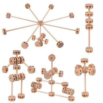 Nitoy Wooden Building Blocks 60Pcs Montessori Stem Toy For Kids 6+, Natural Wood Splicing Joints And Sticks Educational Sensory Tinker Creative 3D Playset Stacking Game