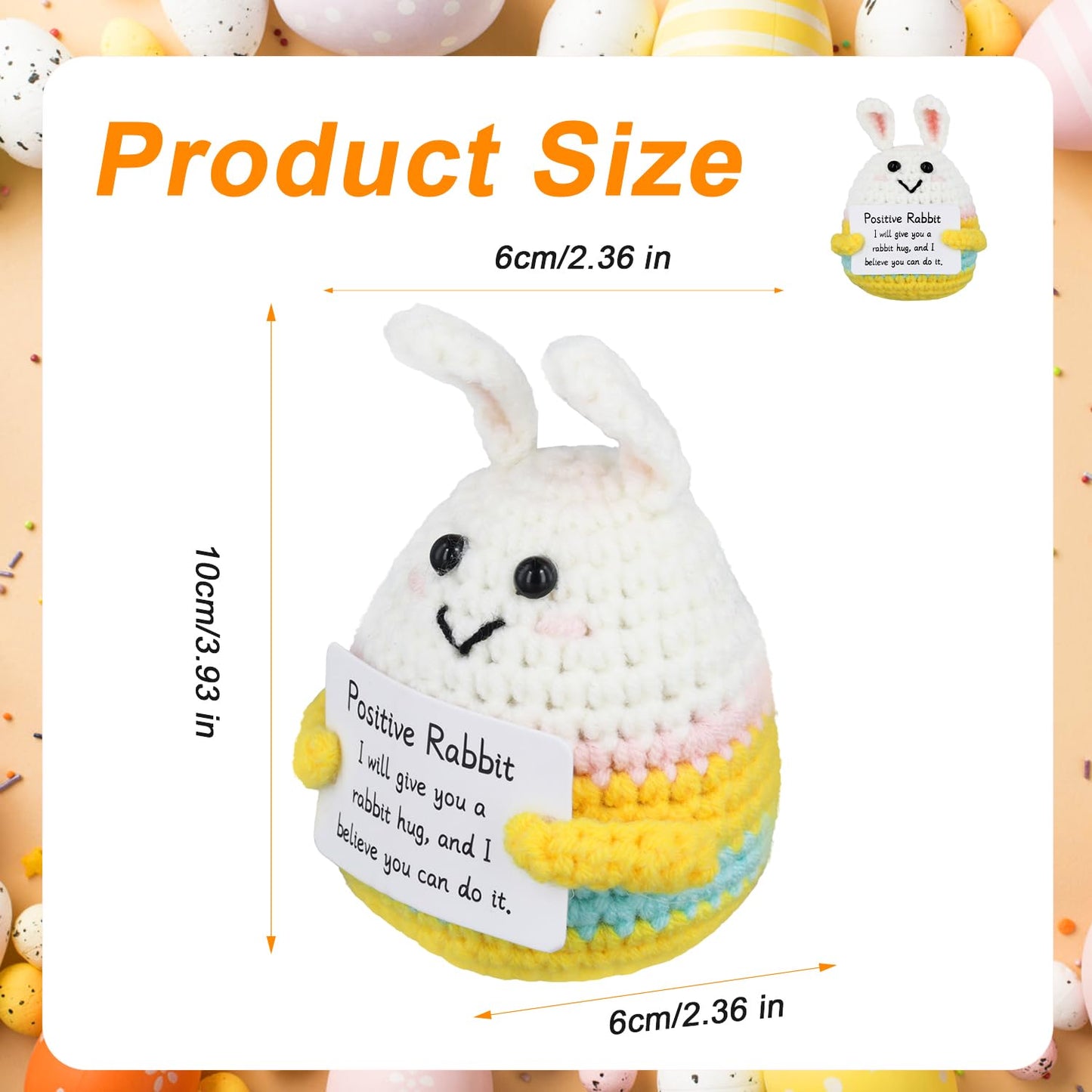 Nqeuepn Funny Positive Bunny Out Of Shell, Creative Doll Emotional Crochet Rabbit Cute Knitted Bunny Toy Holding Card Support Po