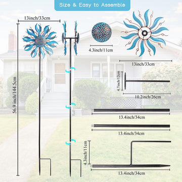 Venniy Wind Spinner Outdoor Decoration, 57 H*13 D Wind Sculptures Metal Yard Art Windmill, Pinwheels For Yard And Garden