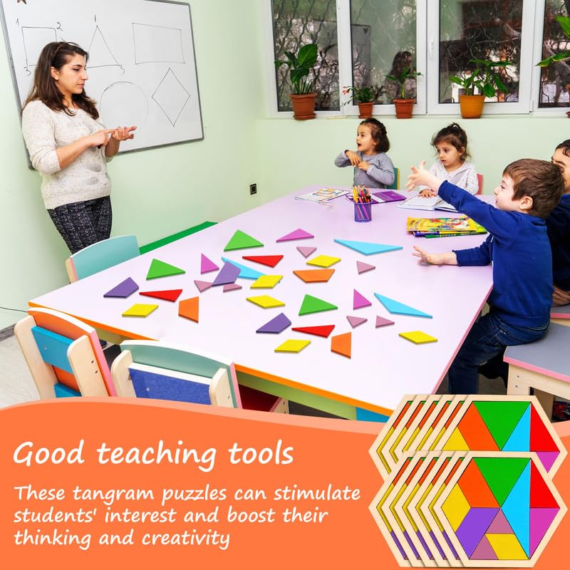 Meooeck 12 Pack Tangrams Wooden Puzzles Tangrams Classroom Set Tangrams For Kids Shape Tangram Puzzles Brain Logic Blocks For Ga