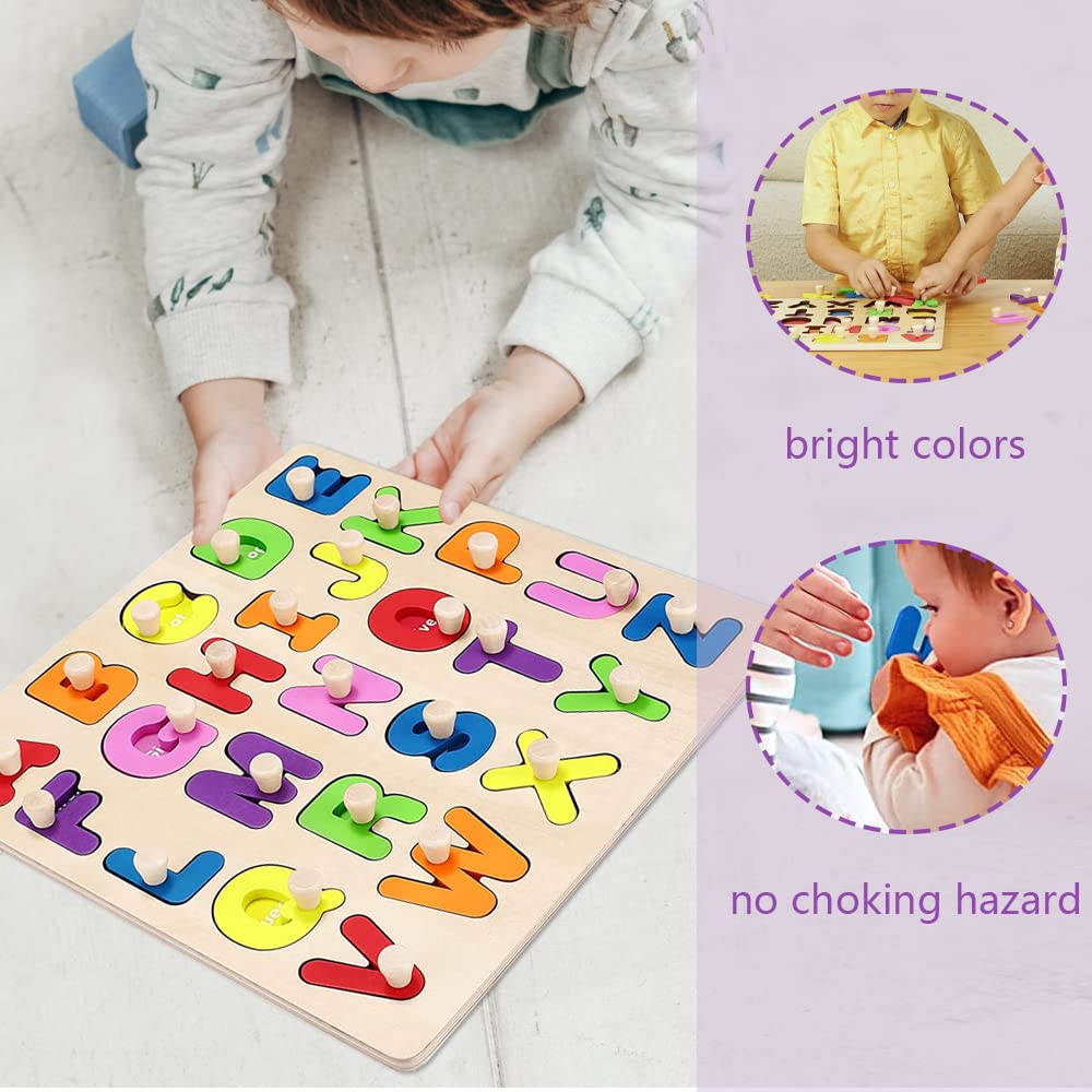 Alphabet Puzzle Wooden Puzzles With Board Knob For Toddlers 1 2 3 4 5 Year Old Abc Puzzle Shape Alphabet Learning Puzzles Toy, G