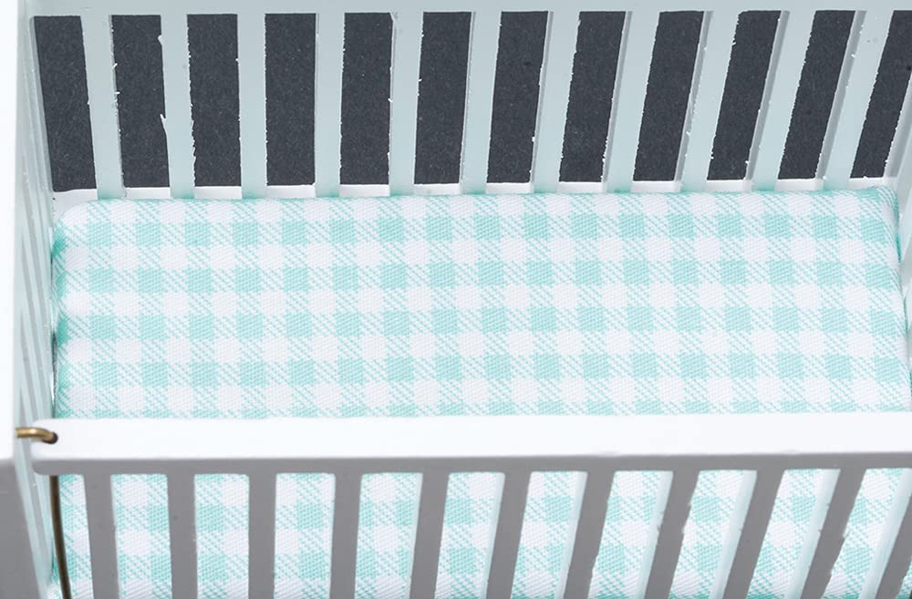 Classics By Handley Dollhouse Miniature White Slatted Nursery Crib With Blue Fabric