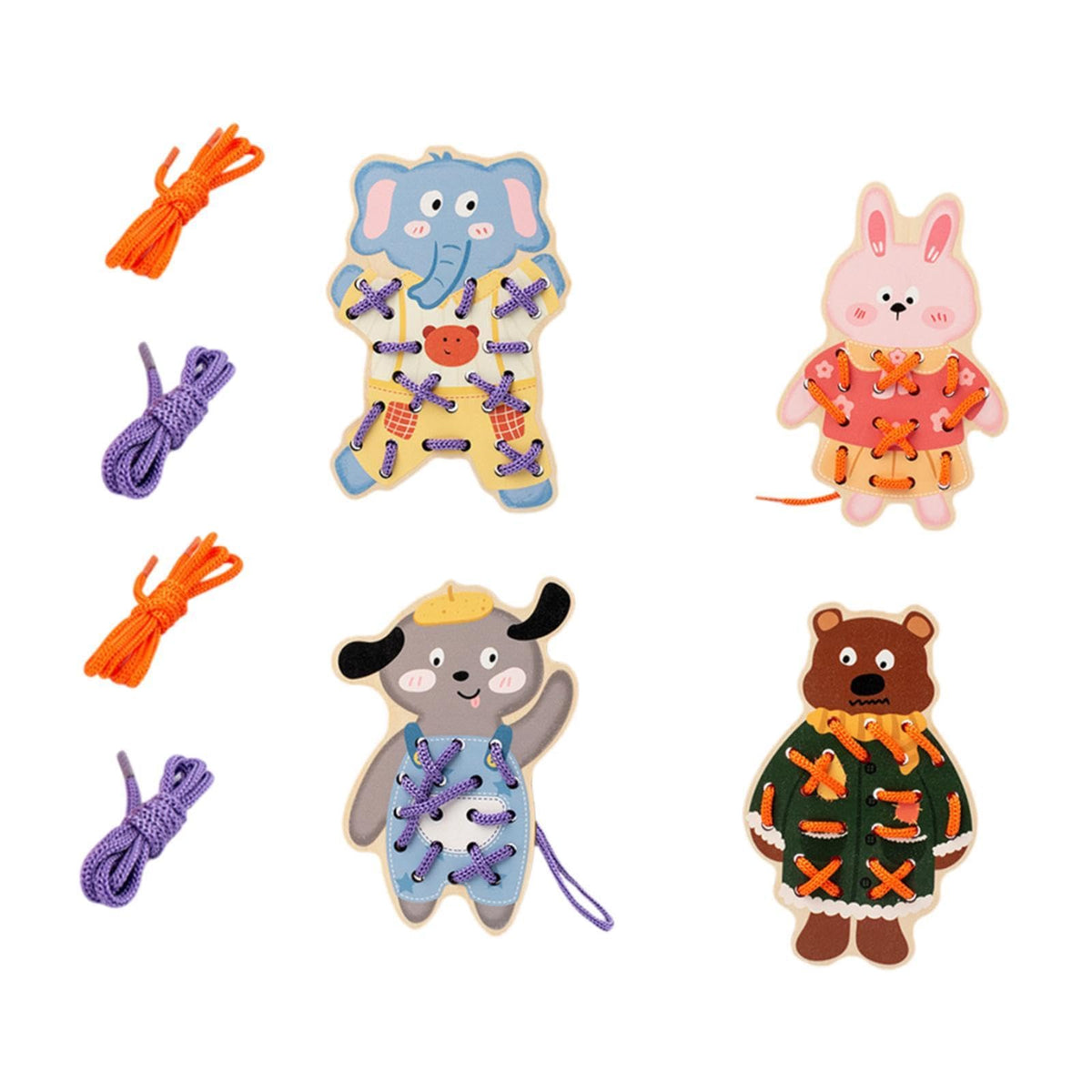 ZOOMELLA Wooden Animal Lacing Toy Learning Sewing Educational For Kids Children Gifts Animals