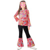 IWALUE 60s 70s Outfits Hippie Kid Girls Costume Set Disco Stylish Boho Flared Pants Accessories Set(Pink,7-8 Years)