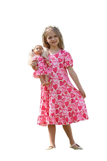 Bow Dream Girl Dress Pink Heart Unicorn With Matching American Girl Doll Clothes Accessories Size 130