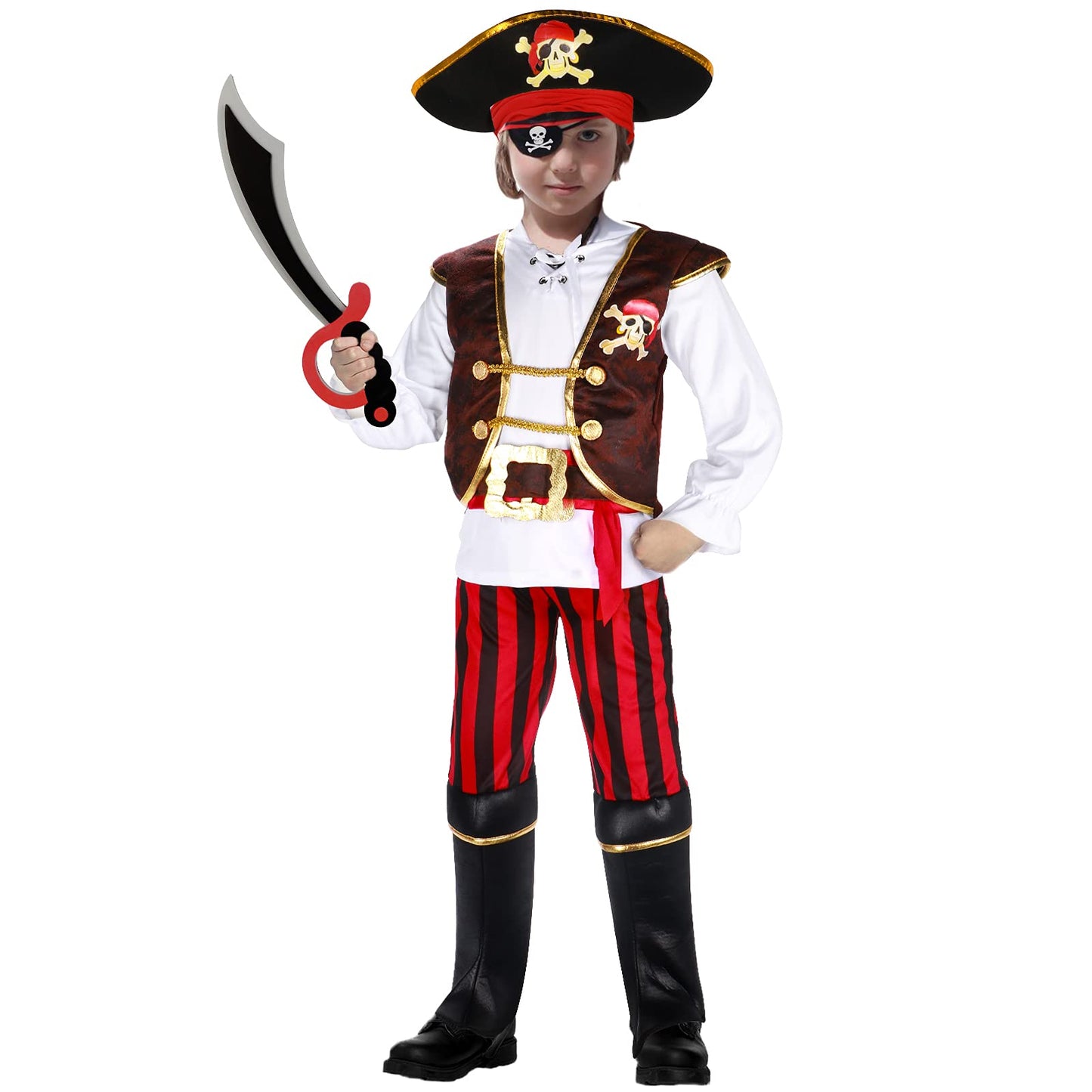 G.C Pirate Costume For Kids Pretend Role Play Dress Up Party Favors Deluxe Toys Gift Pirate Set For Children Toddler (10-12 Years)