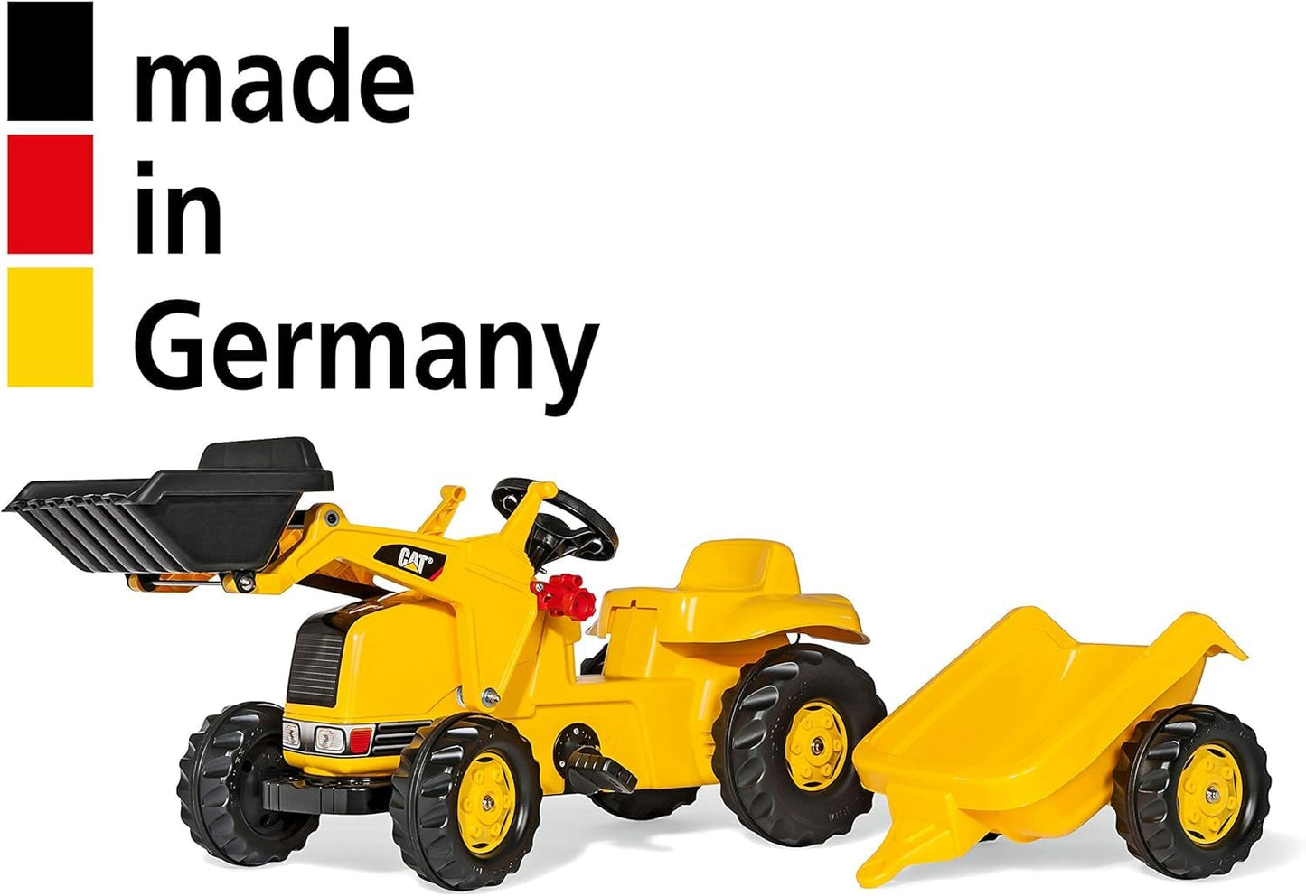 Rolly Toys Cat Construction Pedal Tractor: Front Loader Tractor With Detachable Trailer, Youth Ages 2.5+ , Yellow