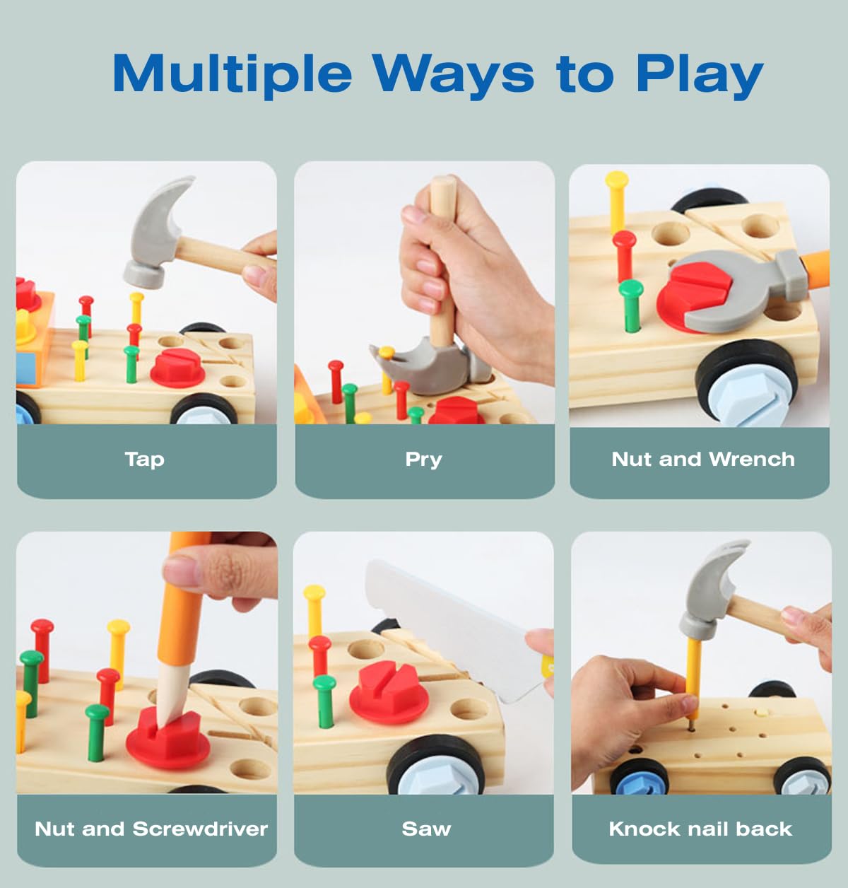 Oujila Wooden Tools Car Set Toy Hammer For Toddlers 2 3 4 5,Stem Montessori Early Educational Construction Toys For Kids, Gift F